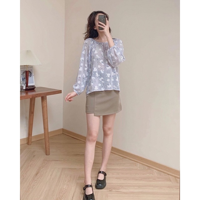 [Mã BMBAU50 giảm 7% đơn 99K] Áo hoa nữ trễ vai chun ngực dài tay 61a09 by germe
