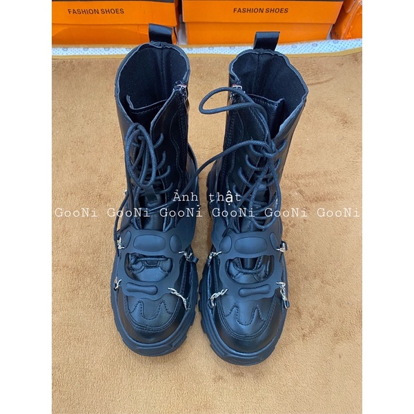 Boot cao cổ, boot da siêu đẹp, giày bốt martin phong cách chiến binh mix dây xích cá tính thời trang