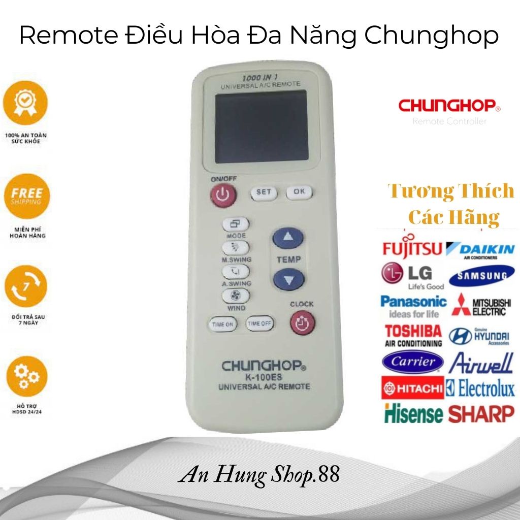 XỊN CŨ XƯỚC  Điều Khiển Đa Năng K100ES CHUNG HOP-Remote Đa Năng Sử Dụng Cho Tất Cả Các Loại Máy Lạnh -Hàng Chính Hãng
