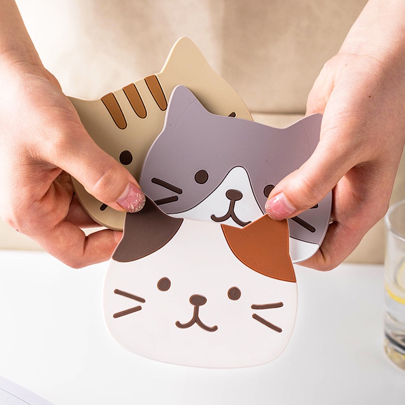 Miếng Lót Ly Chống Trượt Cách Nhiệt Hình Mèo Dễ Thương