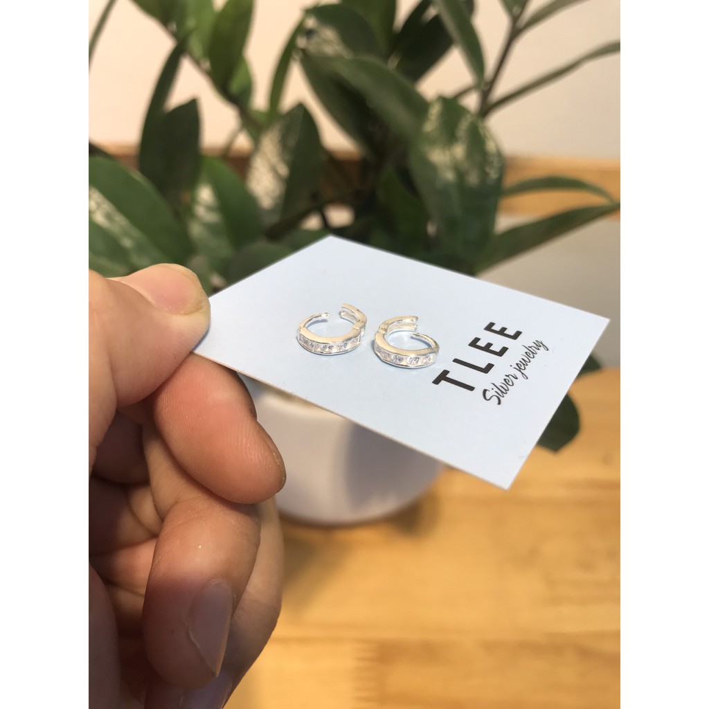 Khuyên tai bạc nữ TLEE tròn đá mini size 0,8cm đường kính TleeJeewelry B0326