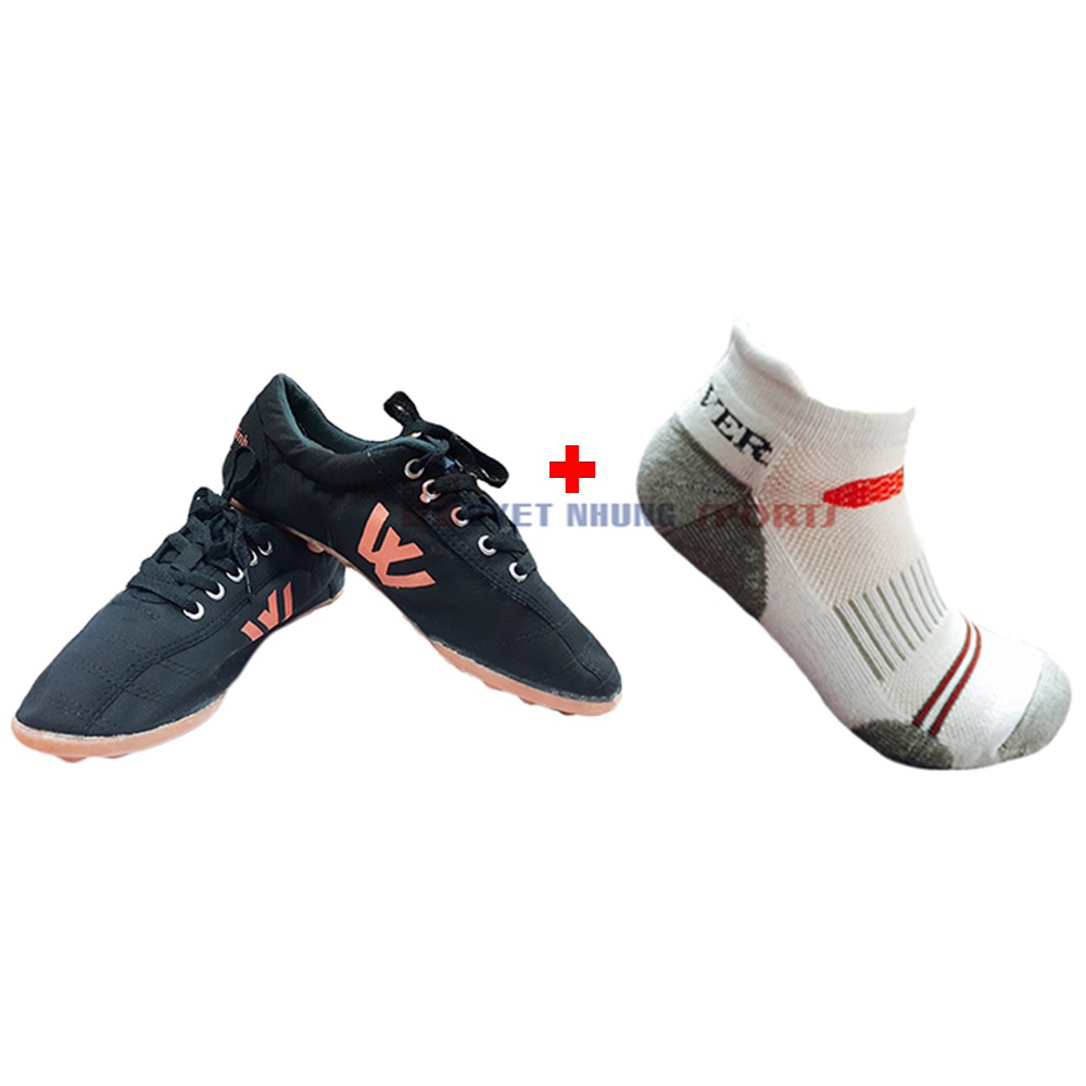 Combo Giày đinh vải đá bóng nam Thượng Đình (đen) + Tất thể thao nam cotton dầy cổ ngắn Activer Sports