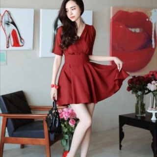 Zerasy - đầm xòe thắt eo cổ đắp chéo