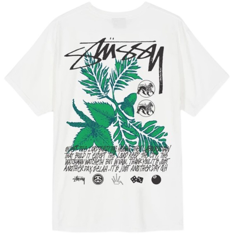 Stussy Áo Thun Tay Ngắn In Hình Hoa Lá Thời Trang Cho Cặp Đôi