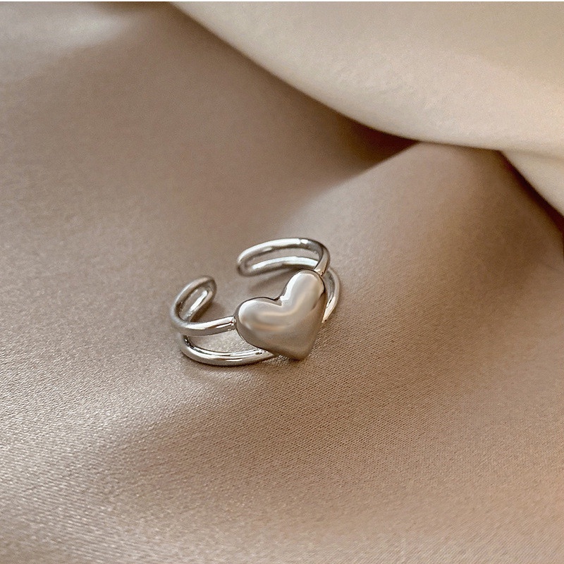 Nhẫn mở có thể điều chỉnh bằng kim loại hình trái tim thời trang cho nữ JP5