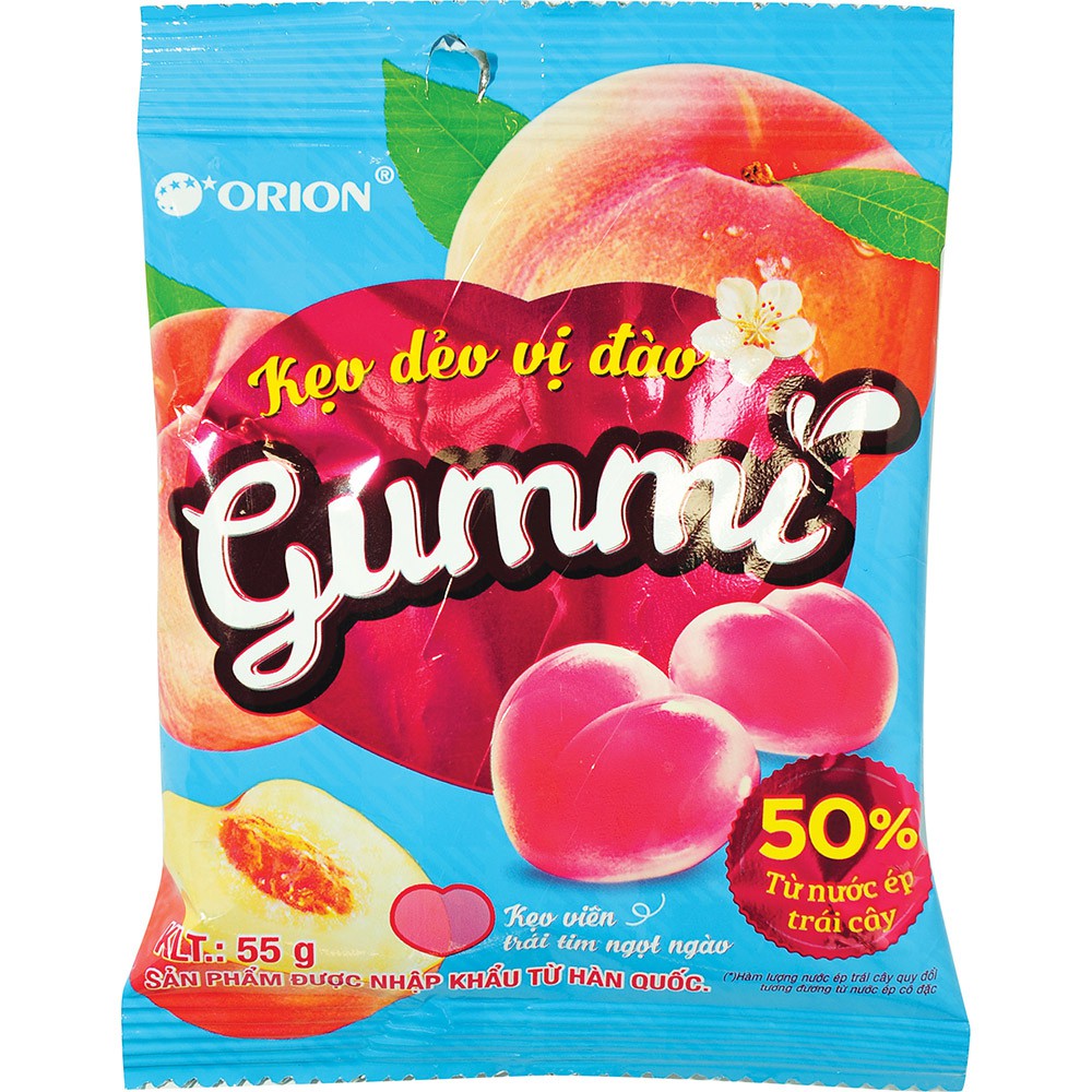 Kẹo dẻo Gummi vị đào/ nho/ trái cây 55g