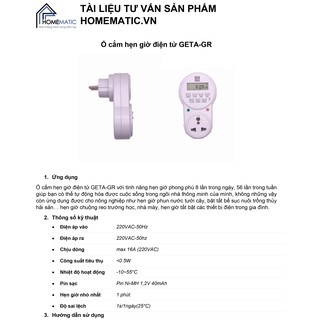 Ổ cắm hẹn giờ điện tử GETA-GR