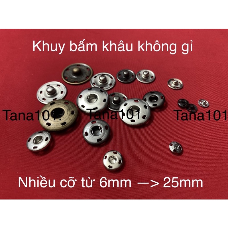 Bộ Khuy bấm inox cho áo Măng tô lông dạ khoẻ chắc, cúc bấm áo len dạ các cỡ từ 6mm đến 25 trắng đen và đồng