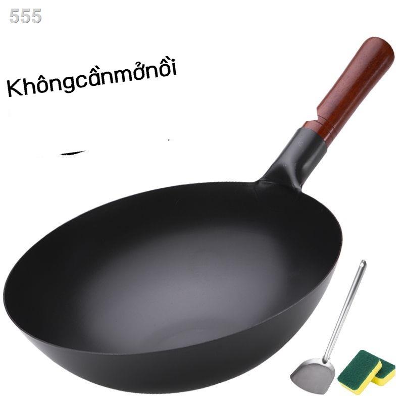 Zhangqiu sắt nồi tay rèn chảo kiểu cũ bếp ga nấu không gỉ, sơn phủ, chống dính lòng