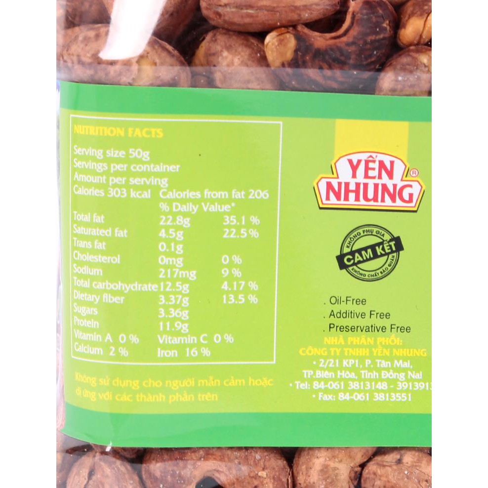 [ Yams Mart ] Hạt Điều Vỏ Lụa Yến Nhung Hộp 454G