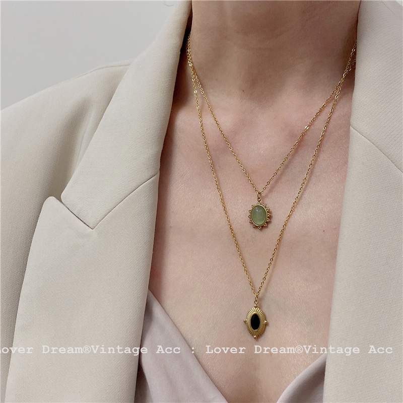 Vòng cổ thép titan mặt hình lục giác màu đen phong cách cổ điển thời trang