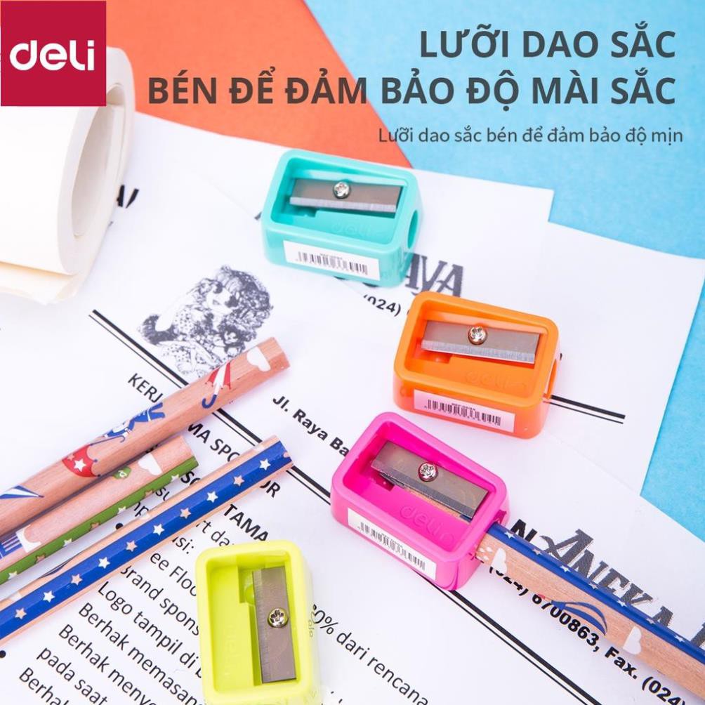 Gọt bút chì mini Deli - Hồng, Cam, Xanh dương, Xanh lá - 4 cái màu ngẫu nhiên - E0594 [Deli]