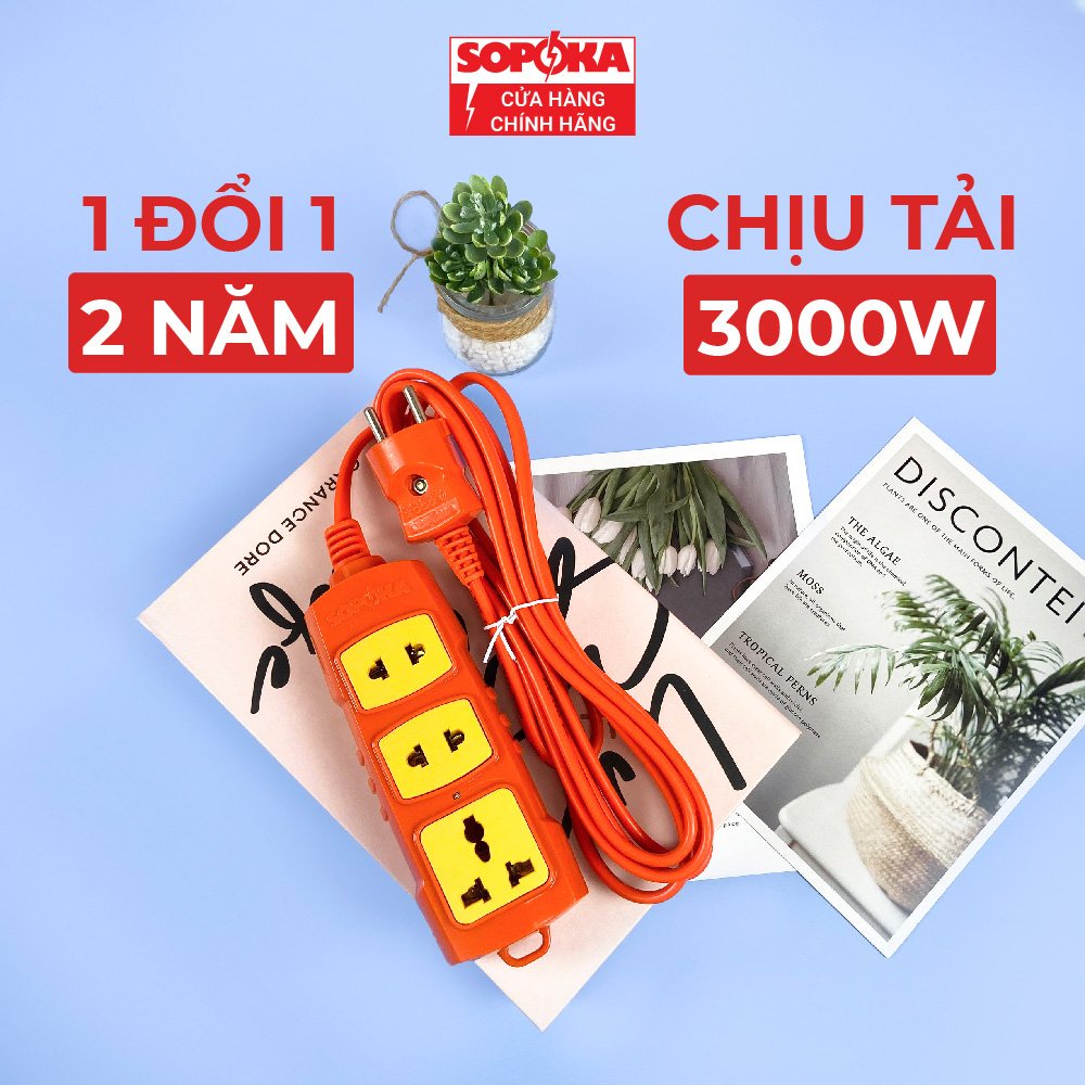 Ổ cắm điện SOPOKA  T-3000W công suất lớn siêu chịu tải dây dài 3m 5m 10m Chính Hãng