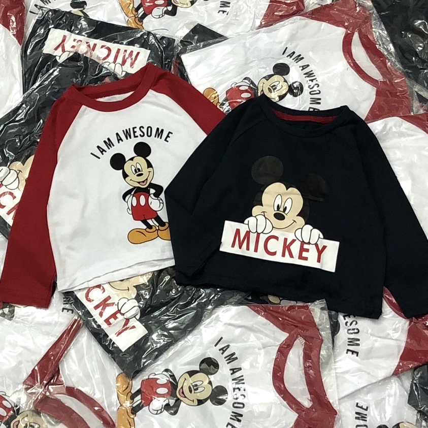 Áo dài tay thu đông bé trai - Set 2 áo Mickey chất cotton cho bé trai size 1-5 tuổi