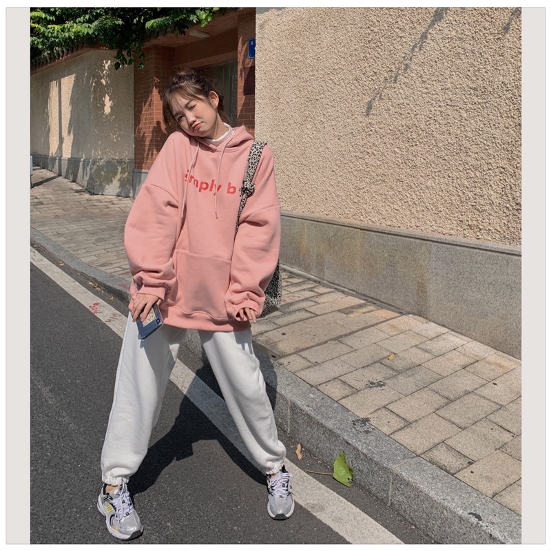 Áo hoodie mỏng tay dài dáng rộng màu hồng phong cách Hàn Quốc cho nữ | BigBuy360 - bigbuy360.vn