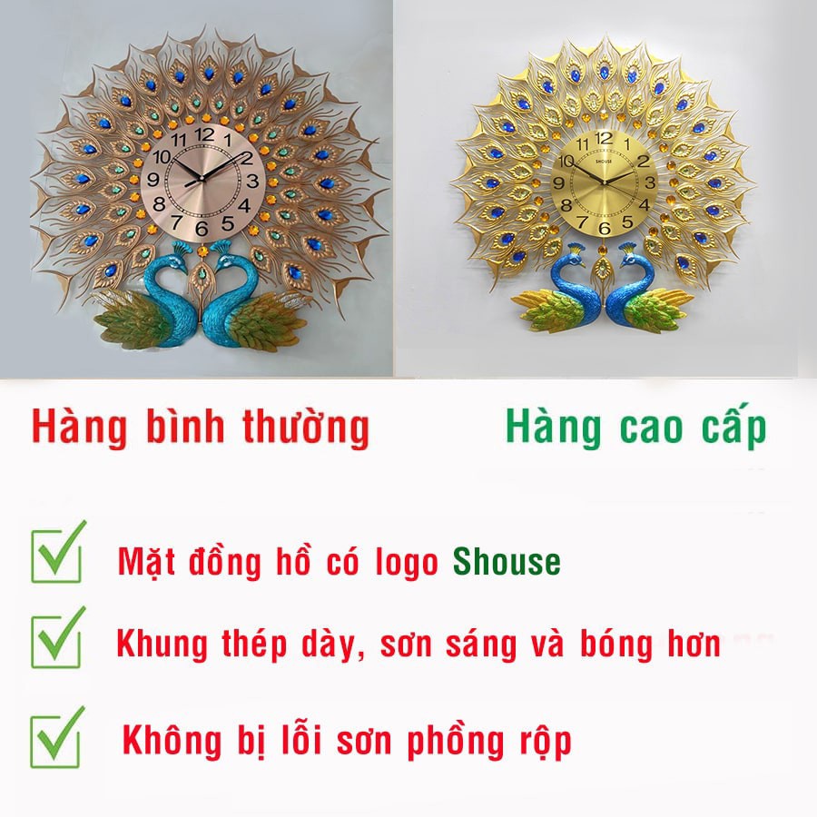 [SALES 3 NGÀY] Đồng Hồ Treo Tường Con Công Trang Trí Phòng Khách Chính Hãng Bảo Hành 6 Tháng
