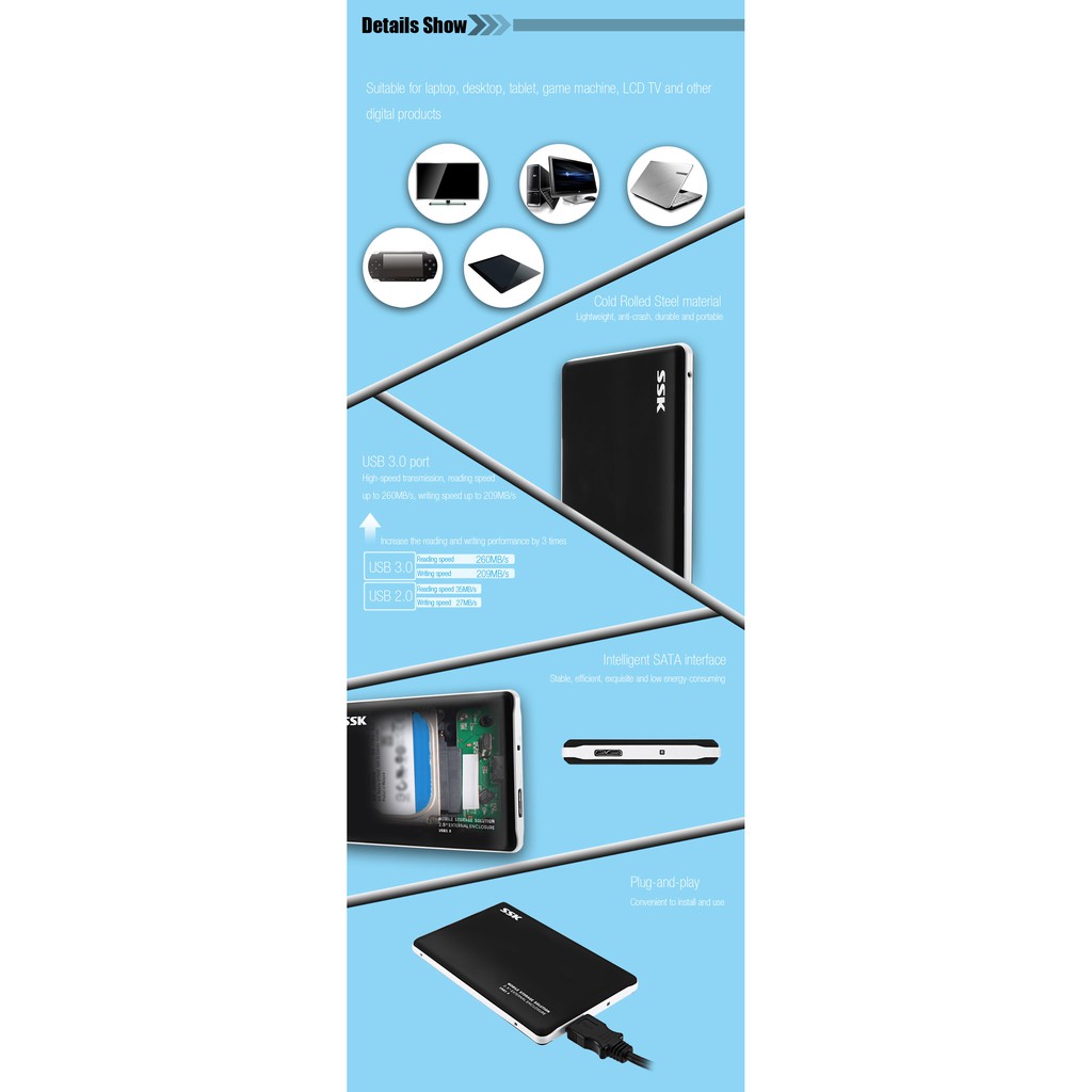 HDD Box 2.5" Sata 3 USB 3.0 SSK HE - V300 | BigBuy360 - bigbuy360.vn
