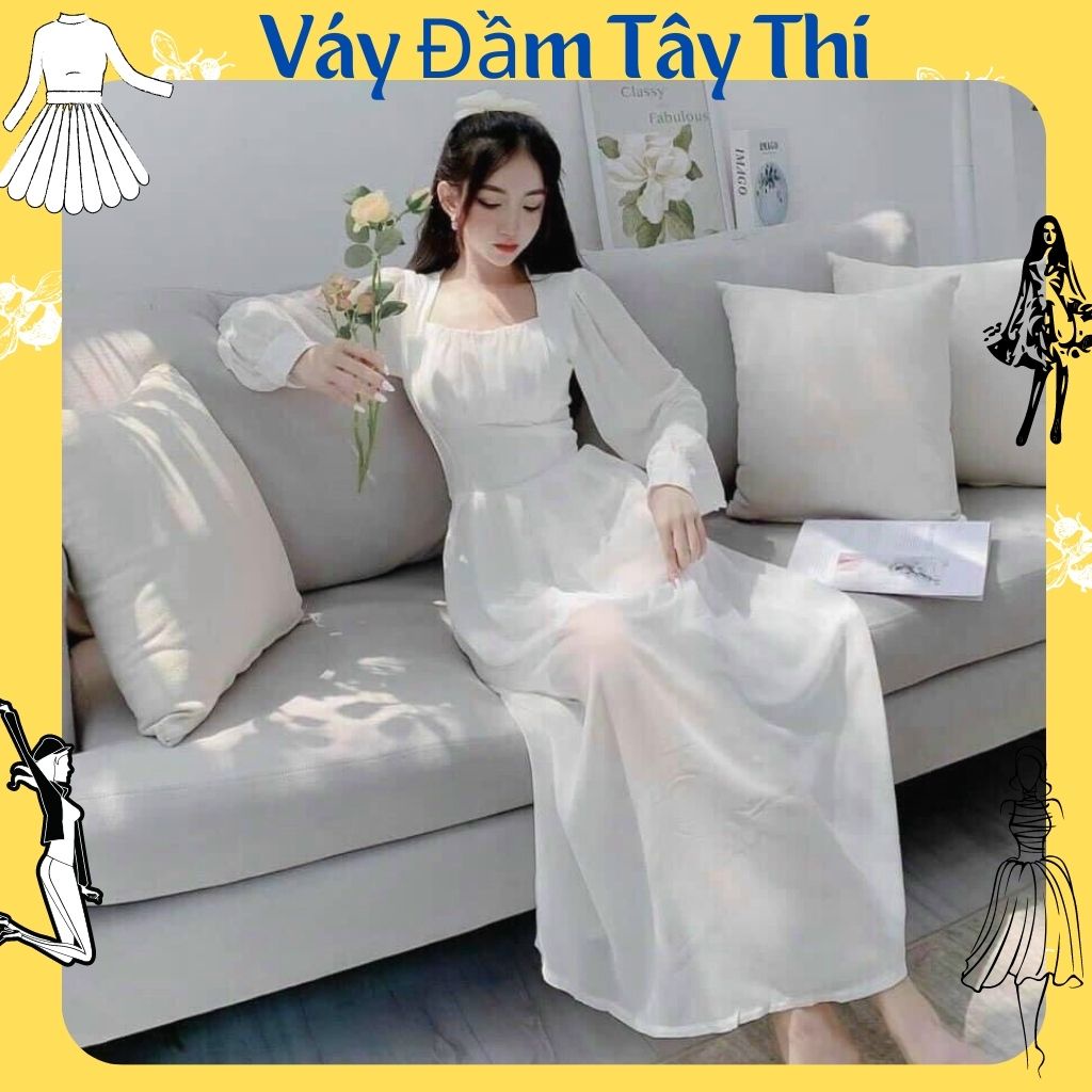 Đầm voan, váy trắng tiểu thư MIDI xếp ngực chất vol rũ xịn tăng độ nữ tính Cực Xinh hàng cao cấp Tây Thi Shop