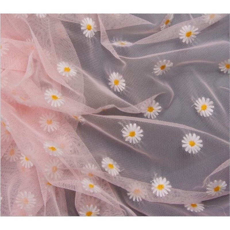 🌼 VẢI VOAN LƯỚI THÊU HOA CÚC 🌼