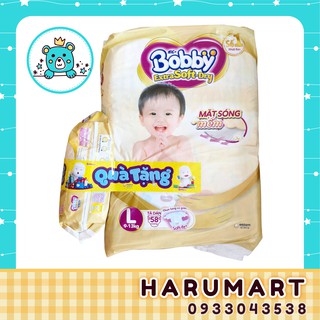 [Tặng 6 miếng] Tã dán cao cấp Bobby Extra Soft Dry S74/M64/L58/XL52 (vàng)