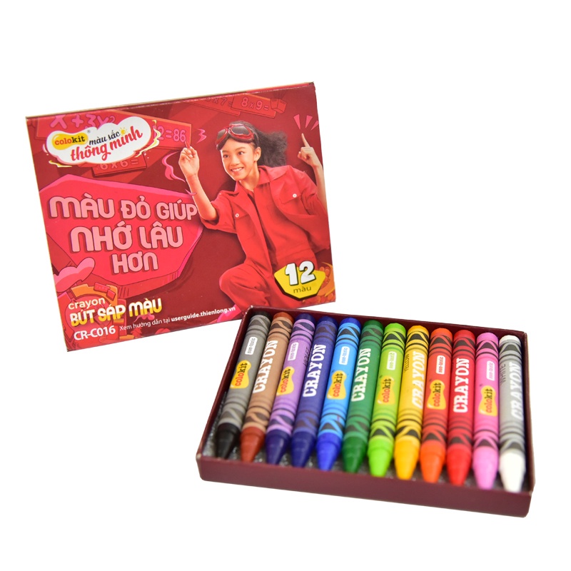Bút Sáp màu Thiên Long CR-C016- 12 màu, phấn mầu,mầu sắc tươi sáng, tô mịn, ít bụi an toàn cho bé - Loki