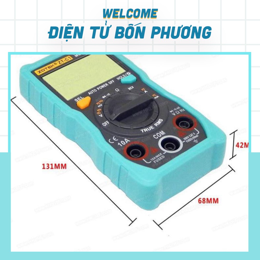 Đồng hồ vạn năng kỹ thuật số Zotek Zoyi Zt-C1 Multimeter bỏ túi đa chức năng đo AC/DC ôm Hz, rò nguồn điện