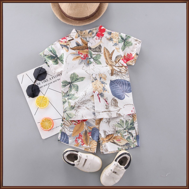 Set Đồ Đi Biển 2 Món Gồm Áo Cotton Tay Ngắn In Họa Tiết Hoa + Quần Ngắn Cho Bé 0-4 Tuổi
