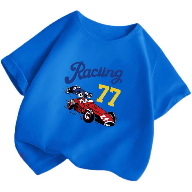 Áo thun bé trai Con Xinh cotton hình in XE ĐUA RACING 77,thời trang trẻ em từ 4 đến 10 tuổi