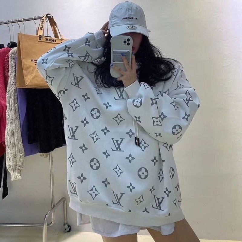 Áo hoodie họa tiết V nữ - Sweater nỉ form rộng tay bồng có mũ màu trắng, đen kiểu dáng trẻ trung đẹp ulzzang HOT | BigBuy360 - bigbuy360.vn