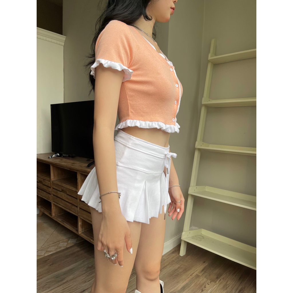 ÁO CROP CỔ VUÔNG "𝐂𝐇𝐄𝐋𝐒𝐄 𝐂𝐑𝐎𝐏" NHÚNG BÈO MÀU PASTEL DỄ THƯƠNG, COTON GÂN CO DÃN / CÓ THỂ LÀM Á0 KHOÁC NGOÀI