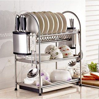 Kệ để bát đĩa kèm ống gài dài ống cắm đũa đa năng bằng inox 304 không gỉ sét H38