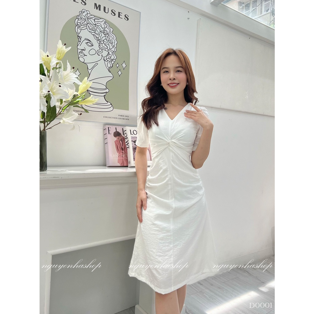 Váy màu cam đất, đầm trắng dự tiệc N139 thiết kế xoắn eo cao cấp giúp tôn dáng sáng da váy xòe nhẹ NGUYENHASHOP
