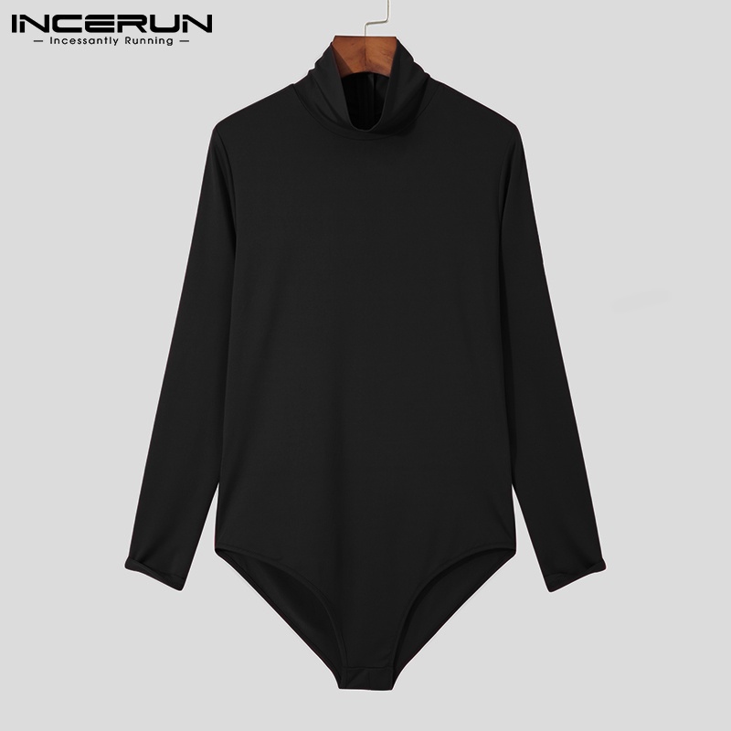 Áo liền quần INCERUN tay dài cổ lọ màu trơn có dây kéo phía sau co giãn thoải mái thời trang cho nam