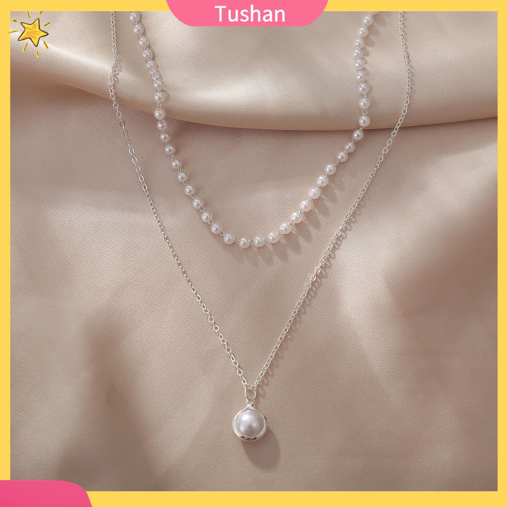 Vòng cổ Hai Lớp Bằng Hợp Kim Đính Ngọc Trai Đơn Giản