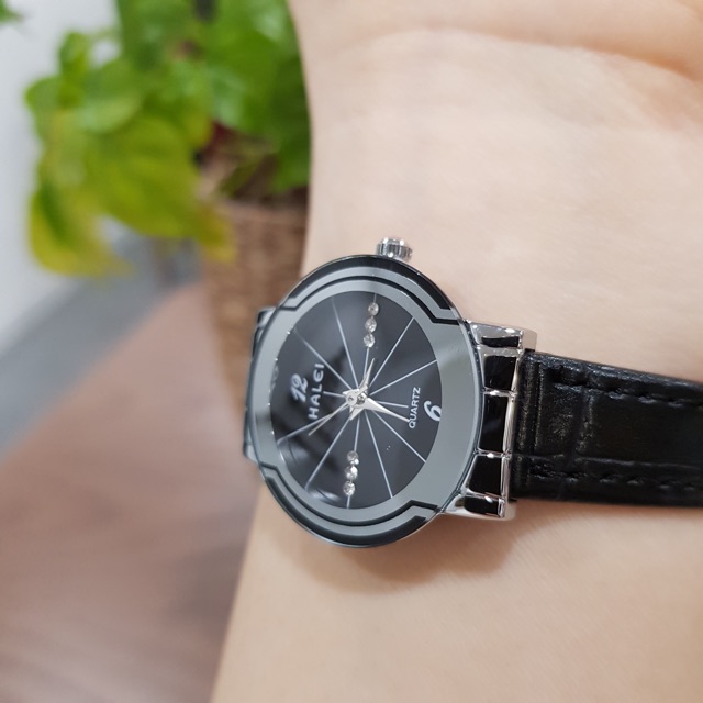 Đồng Hồ Nữ Dây Da Halei Dây Đen Mặt Đen Đẹp Chính Hãng Cao Cấp Chống Nước | BigBuy360 - bigbuy360.vn