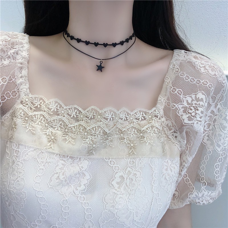 Vòng cổ chocker hai hàng họa tiết hình ngôi sao và trái tim