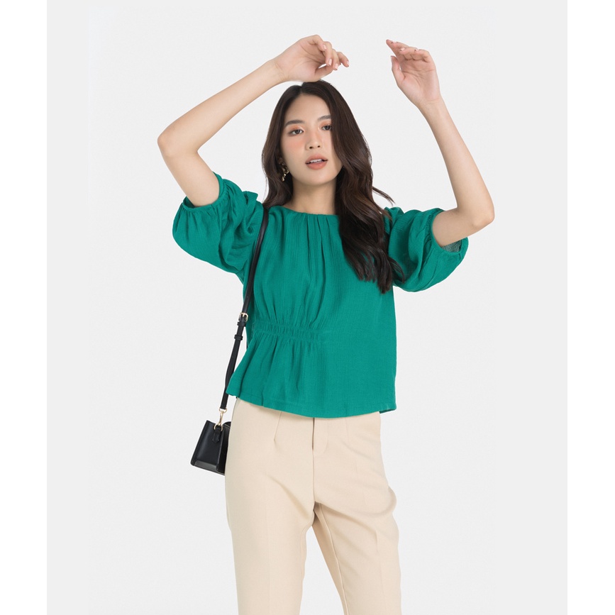 Áo kiểu nữ thời trang HNOSS form suông nhún eo HNAKI054