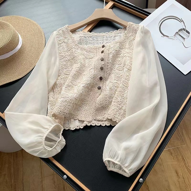 Áo Sơ Mi Chiffon Tay Phồng Phối Ren Kiểu Mỏng Thời Trang Cá Tính