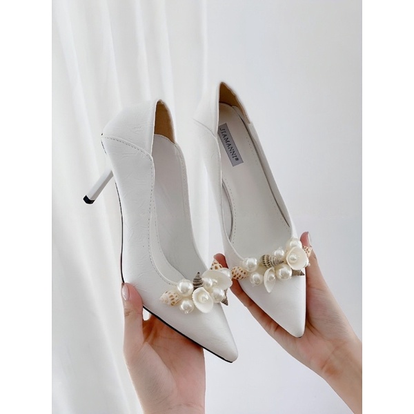 Giày cao gót nữ bít mũi 7 phân ốc hoa, giày dép nữ hoa ốc 7 phân mã CD62