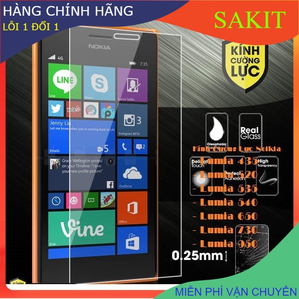 Kính Cường Lực Noikia Lumia 435- Lumia 520- Lumia 535- Lumia 540- Lumia 650- Lumia 730-- Lumia 950