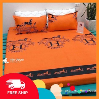 ♥️ drap + 2 vỏ gối ♥️ ⚡freeship⚡ ga trải giường cotton 3d hm cam