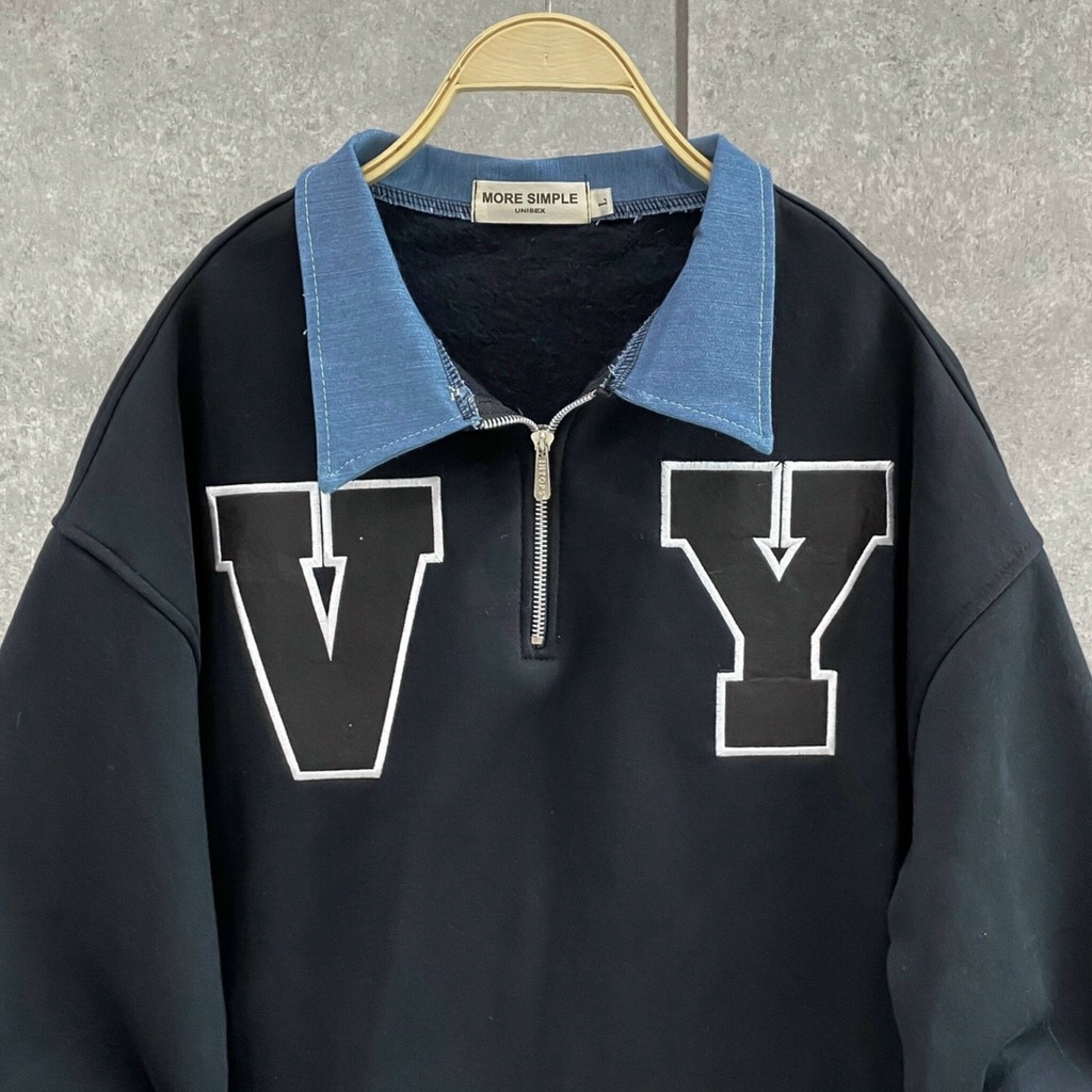 Áo Sweater Polo Phối Dây Kéo V.Y Form Rộng Vải Nỉ Lót Bông Dày Dặn Ulzzang Unisex