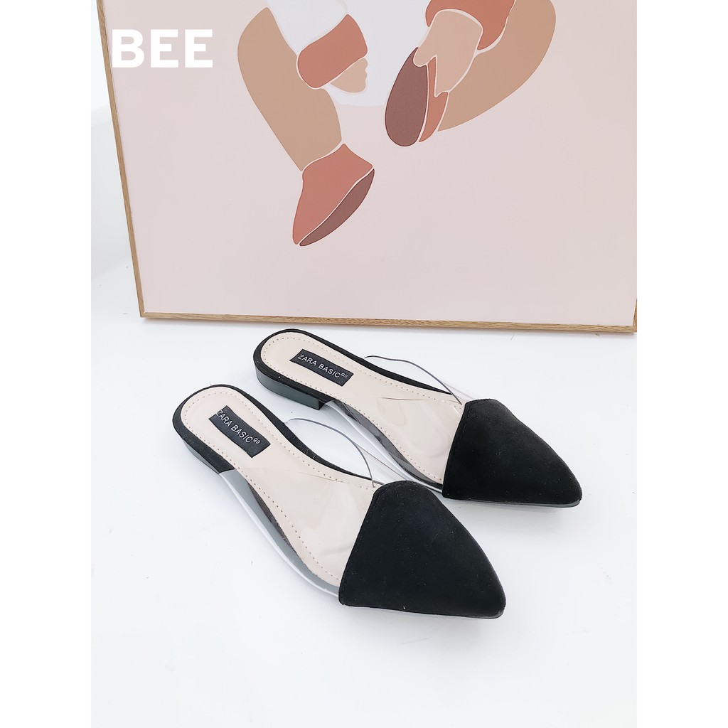 BEESHOES - SỤC PHA TRONG DA NHUNG ĐẾ BỆT SIÊU ÊM - GIÀY SỤC DA NHUNG MŨI NHỌN SIÊU ÊM VÀ MỀM ĐẾ BỆT MÀU DEN 2009013