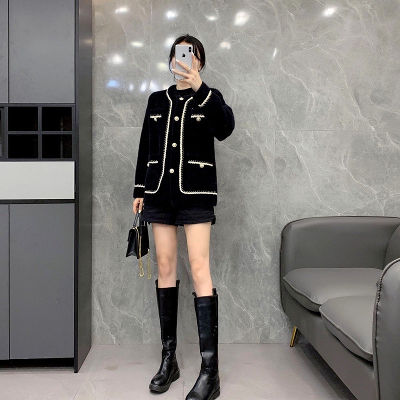 Áo Khoác Dạ Lông Mềm Phối Viền Dây Cực Xinh Phom Suông Phong Cách Nữ Tính Nhẹ Nhàng | BigBuy360 - bigbuy360.vn