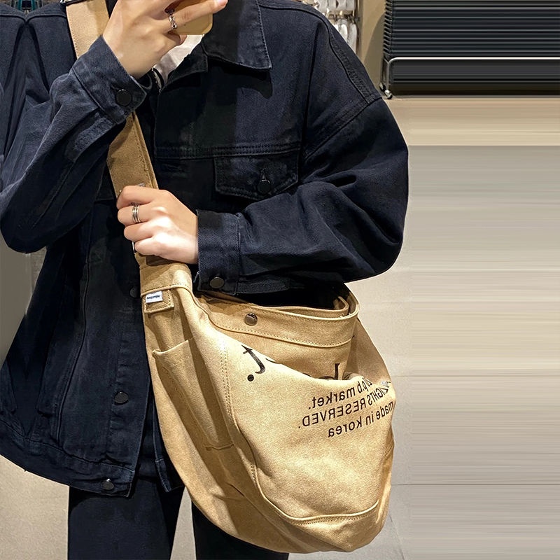 ﹍№♈Túi Tote Vải Canvas Đeo Chéo Vai Với Sức Chứa Lớn Phong Cách Thu Đông Dành Cho Nữ