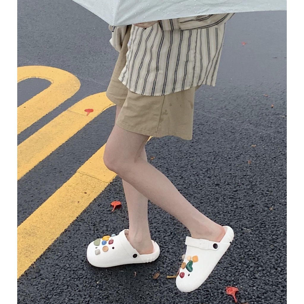 🔥SẴn Dép CROSS mẫu mới mũi tròn đính sticker nút siêu xinh