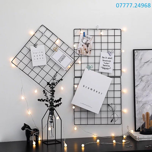 Combo Khung Hình Lưới Sắt+ Đèn Led Xài Pin Dài 3M 20 Bóng Đèn Tròn Cherry Ball Kẹp Hình Nghệ Thuật Trang Trí Decor