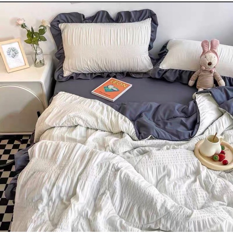 Set Chăn Ga Đũi Nhăn Mềm, Set Chăn Hè - Nhiều Màu Sắc ( shinbedding)