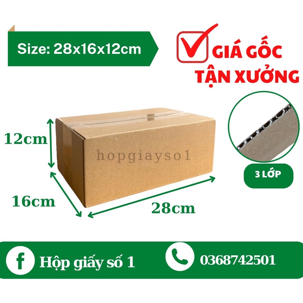Combo 10 hộp carton, hộp giấy gói hàng size 28x16x12