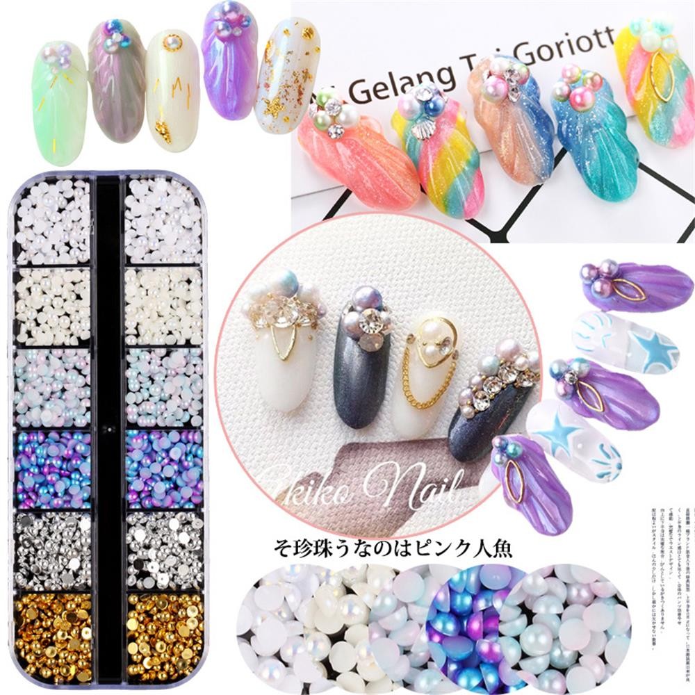 12 Colors 3D Pearls Nail Art Tips Glitter Acrylic Manicure Nail Decors